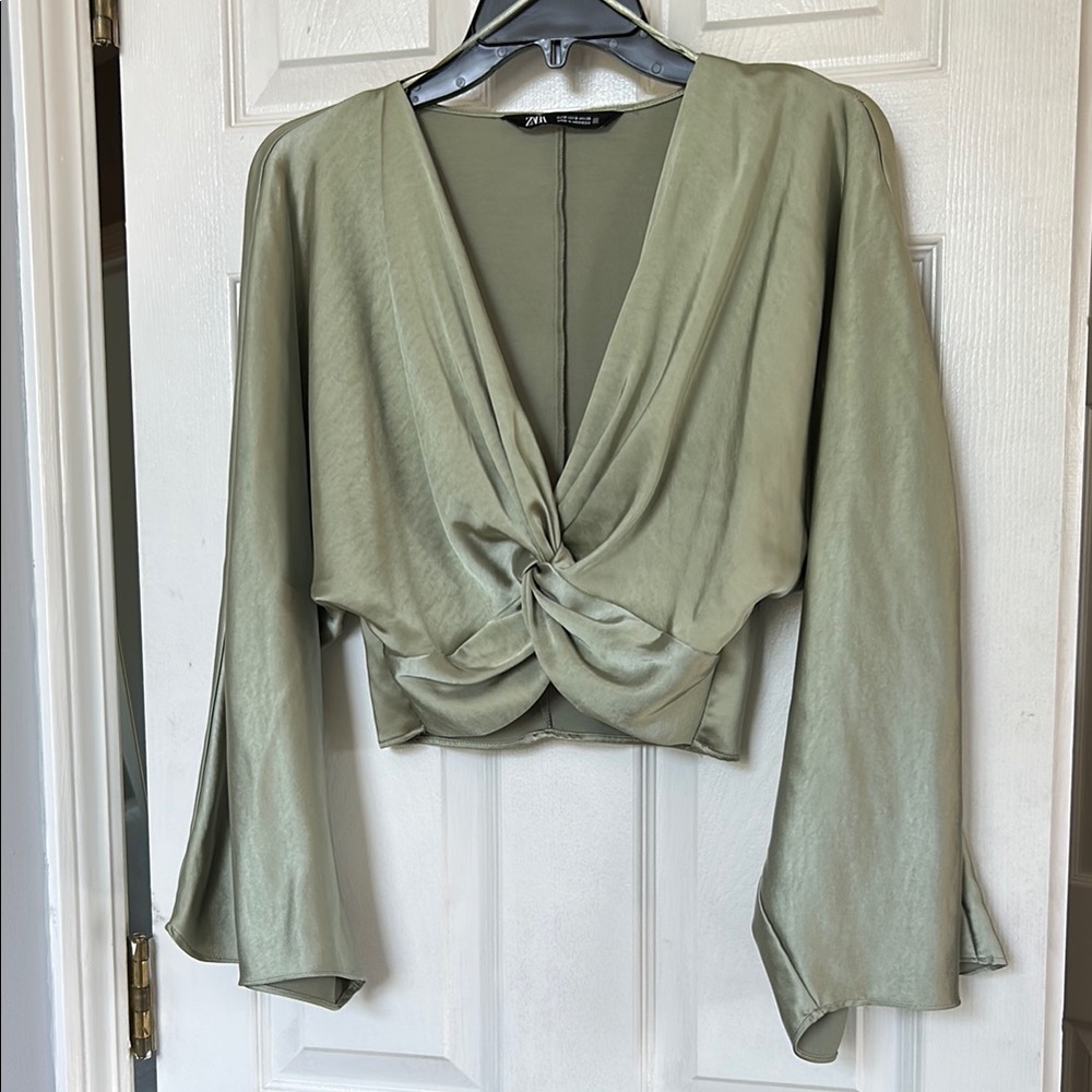 Zara Olive Green Twist Front Blouse